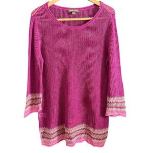 TOMMY BAHAMA | Fuschia Pink Open Weave Linen Tunic Sweater | Large
